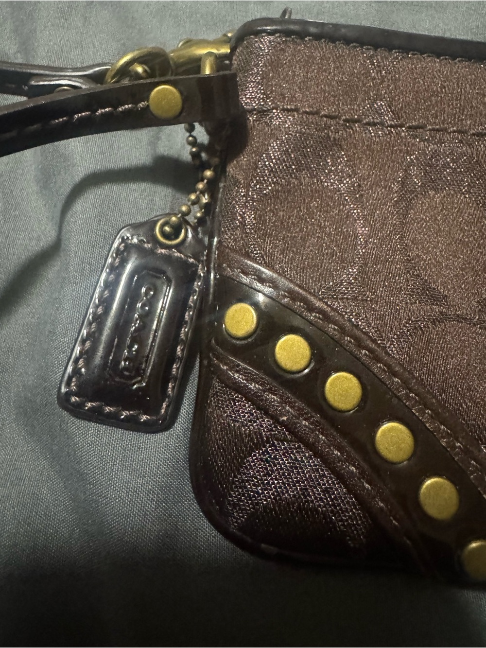Coach Metallic Brown Signature Studded Wristlet - Picture 2 of 7